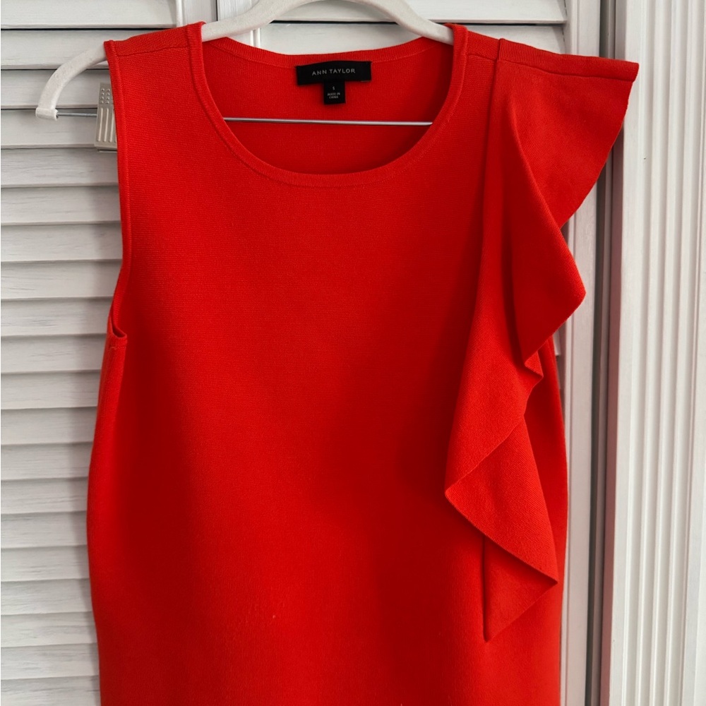 Ann Taylor One Shoulder Ruffle Orange sweater sleeveless shirt